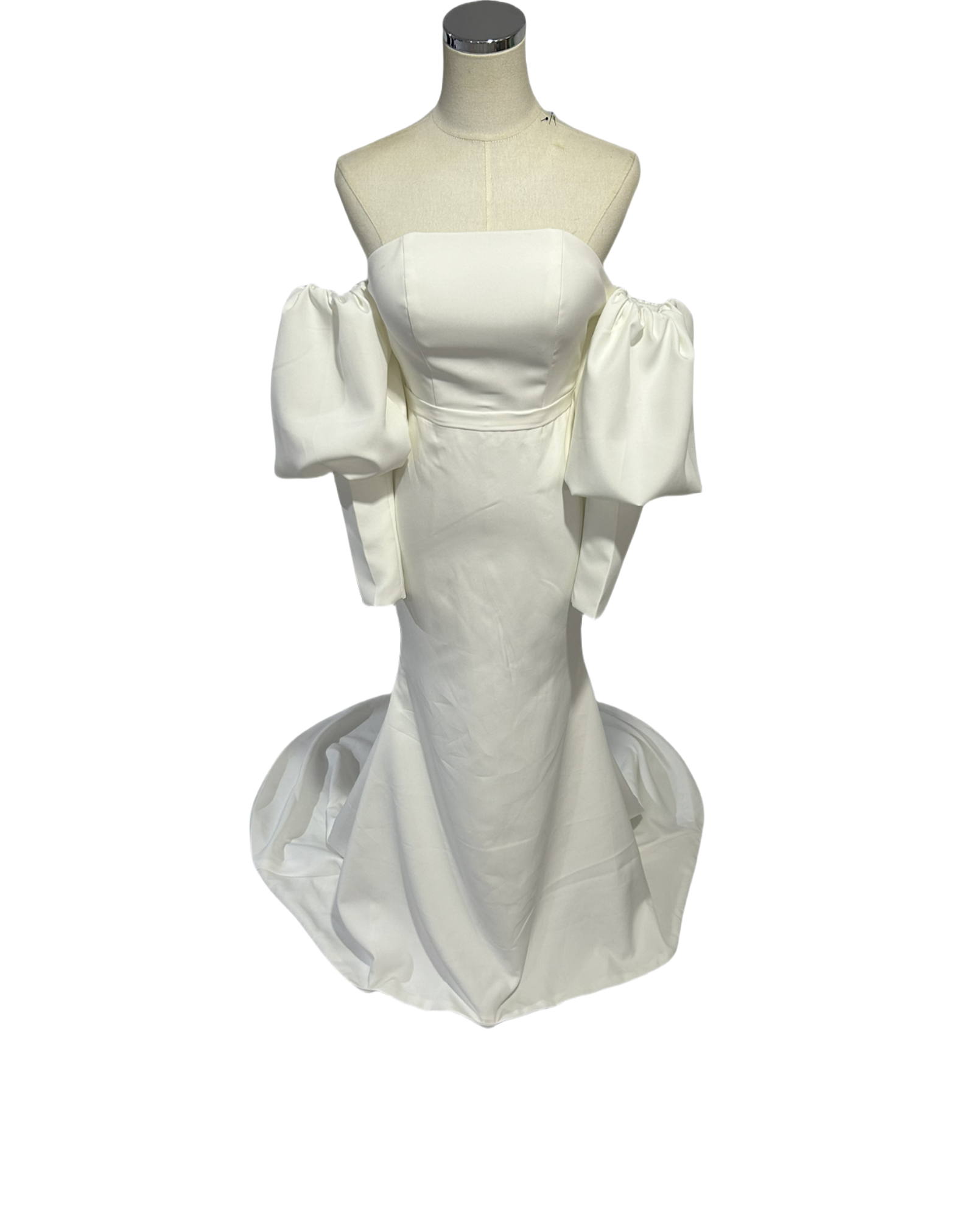 パーティードレス パフスリーブ ファスナー クレープ生地 ロングスリーブ 2次会 前撮り くるみボタン