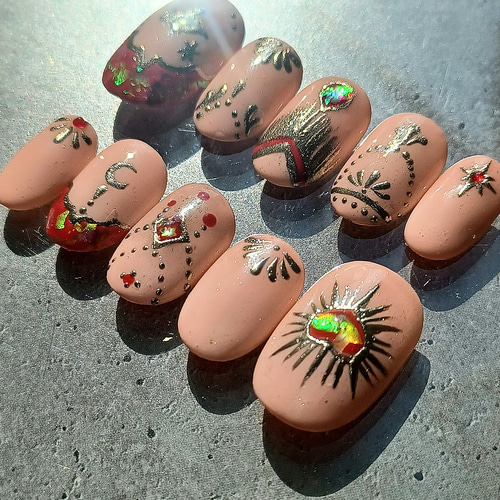 即日発送/フリーサイズ アラビアン ネイルチップ 現品 No.232 ネイル 