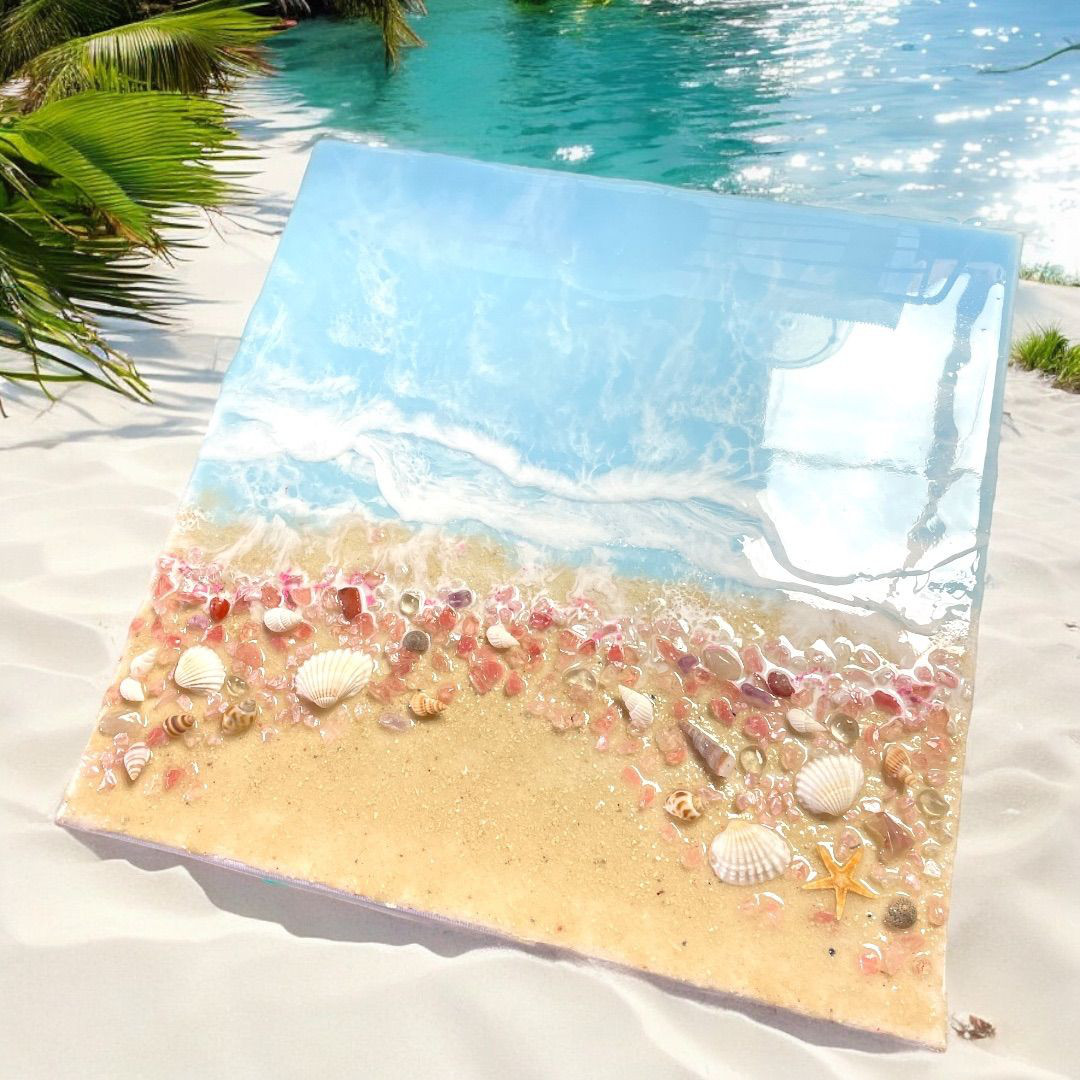 レジンアート　サンセットビーチ　海アート　オーシャンアート 送料無料】輝く海のアート（21×18㎝）サンセットオレンジ 海