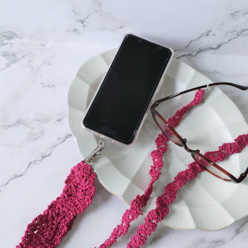 コットン素材の手編みレースのメガネストラップ メガネチェーン グラス