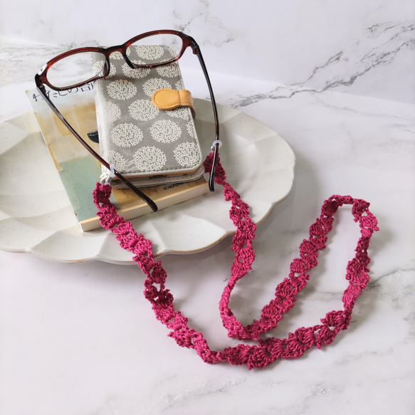 コットン素材の手編みレースのメガネストラップ メガネチェーン グラス