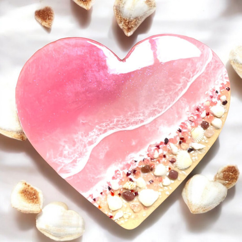 海アート「ピンクの海岸」レジンアート オーシャンアート 30cm 立体