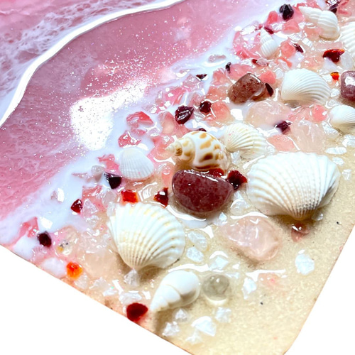 海アート「ピンクの海岸」レジンアート オーシャンアート 30cm 立体