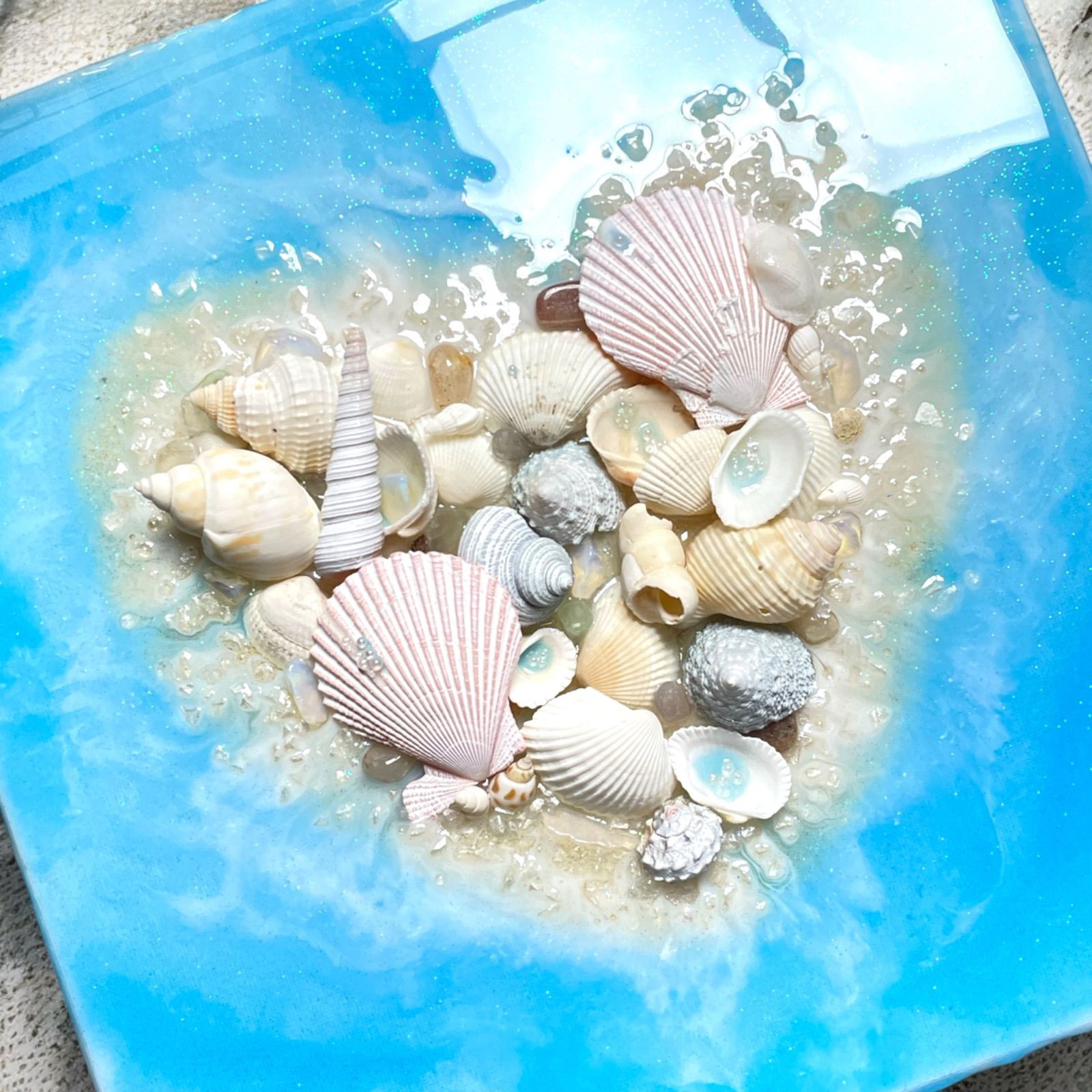 海アート「貝の小島」レジンアート　オーシャンアート 30cm  deep blue