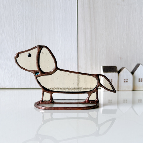 NEW】ガラスの胴長ダックスフンド(クリーム) その他インテリア雑貨