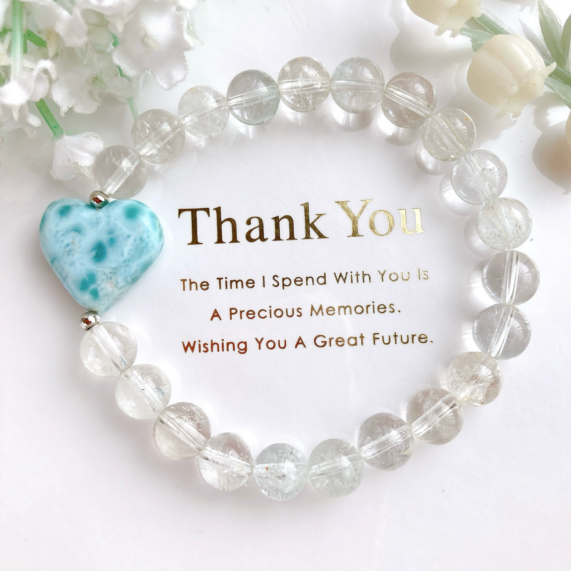 ラリマーハートちゃんナチュラルブルートパーズ天然石ブレスレット