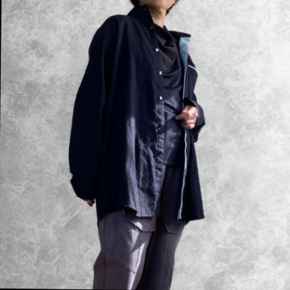 比翼仕立て ユニセックスシャツ 綿麻ライトキャンバス アクセントカラー 体型カバー 8,760円