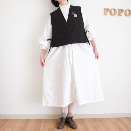 Vネックサイドリボンベスト 微起毛 ブラック ベスト POPO 通販