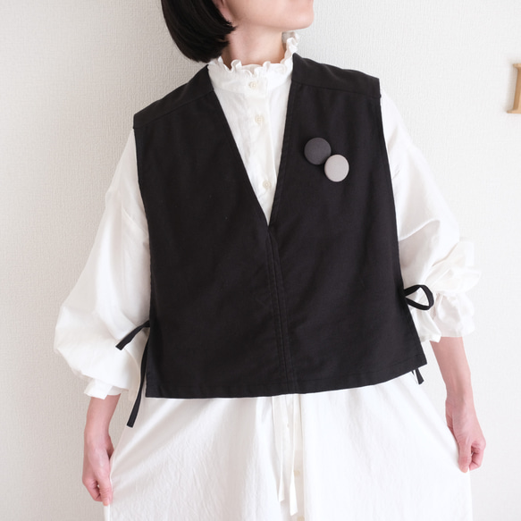 Vネックサイドリボンベスト 微起毛 ブラック ベスト POPO 通販