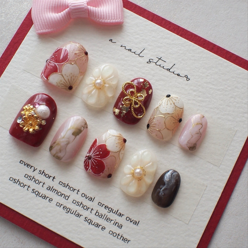 キャンペーン中】和柄フルオーダーネイルチップ 成人式 卒業式 振袖 袴