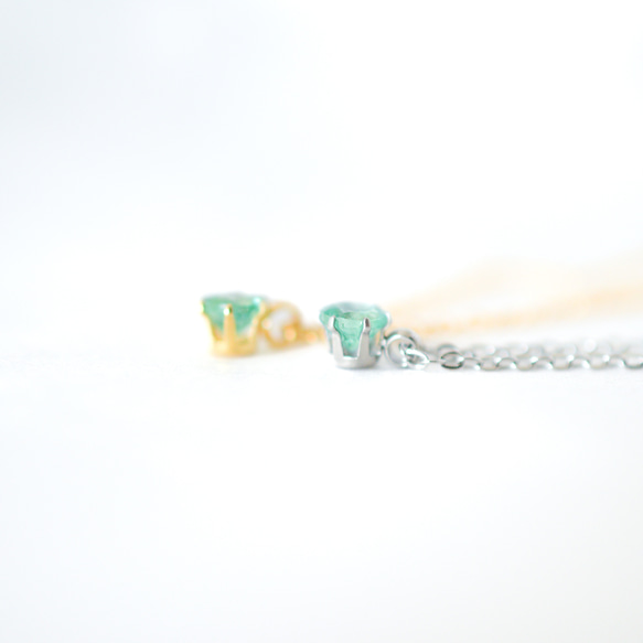 【エメラルドのシンプルな一粒ネックレス】緑/4mm/天然石/サージカルステンレス/つけっぱなしok 3枚目の画像