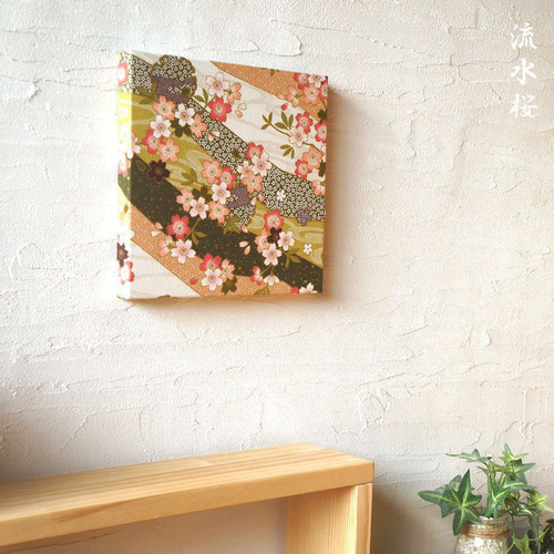 和のファブリックパネル 抹茶色 和飾り 壁アート ファブリックボード
