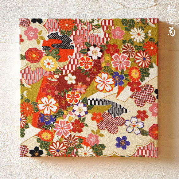 和のファブリックパネル 赤 桜 和飾り 壁アート ファブリックボード