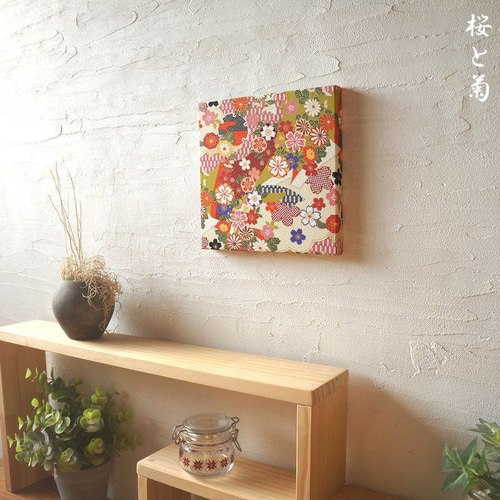 和のファブリックパネル 赤 桜 和飾り 壁アート ファブリック