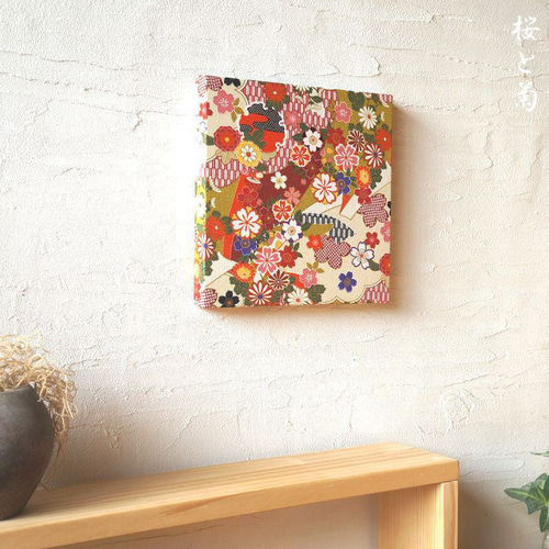 和のファブリックパネル 赤 桜 和飾り 壁アート ファブリックボード
