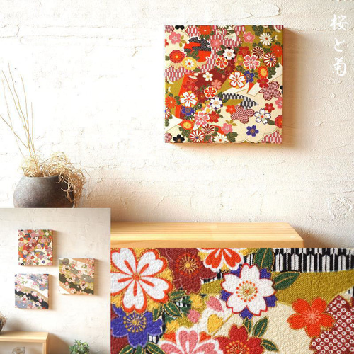 和のファブリックパネル 赤 桜 和飾り 壁アート ファブリック