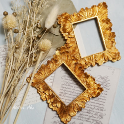 撮影用小物♡ヴィンテージ フレーム フェザー スクエア オレンジ