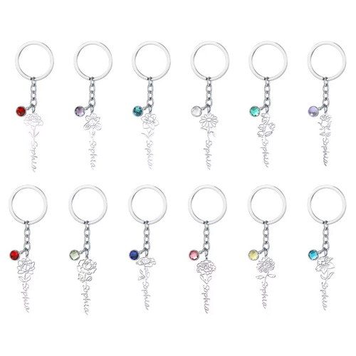 オーダーメイド  バースデーキーホルダー✧︎ 誕生石オーダーメイドキーホルダー 名前 高品質 名入れ 誕生日月花 DIY
