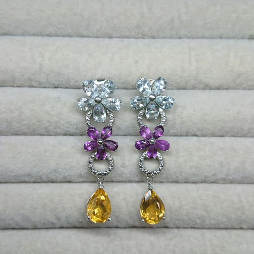 シトリン ガーネット アメジスト ピアス 925 ☆0171 KIRABOSHIgem 
