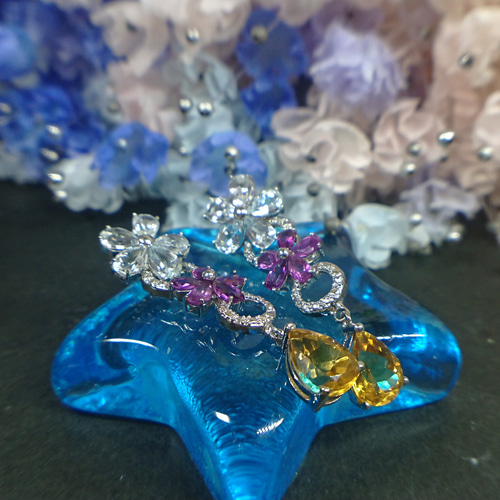 シトリン ガーネット アメジスト ピアス 925 ☆0171 KIRABOSHIgem 