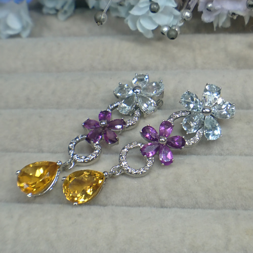 シトリン ガーネット アメジスト ピアス 925 ☆0171 KIRABOSHIgem 