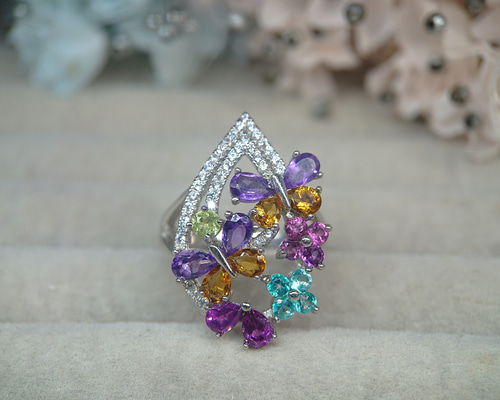 アメジスト アパタイト ガーネット シトリン ペリドット リング 925