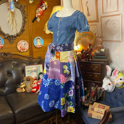 和洋折衷 浴衣 ロング ワンピース パッチワーク リメイク コラージュ