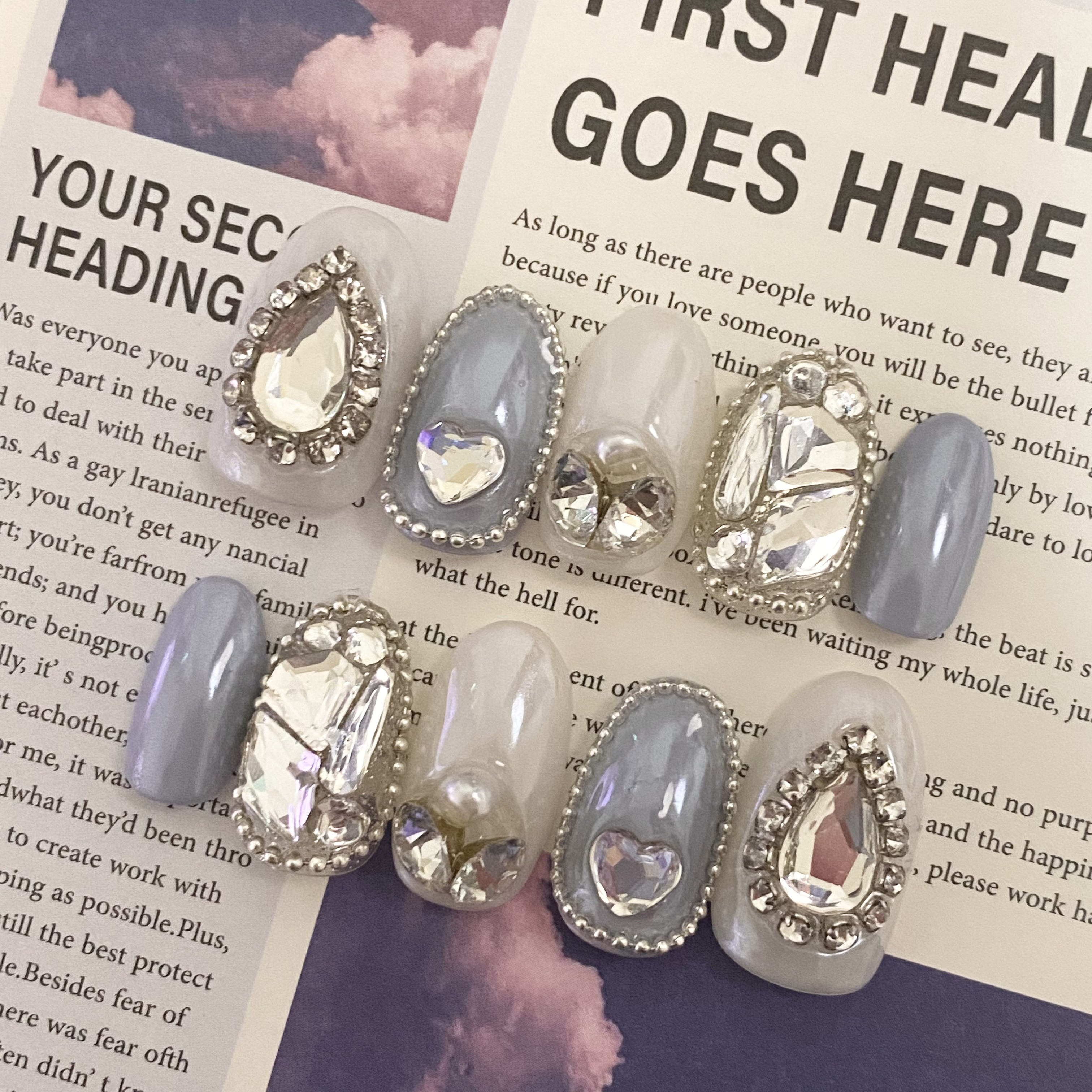 design138】韓国 パールブルーネイルチップ ネイルチップ（つけ爪  