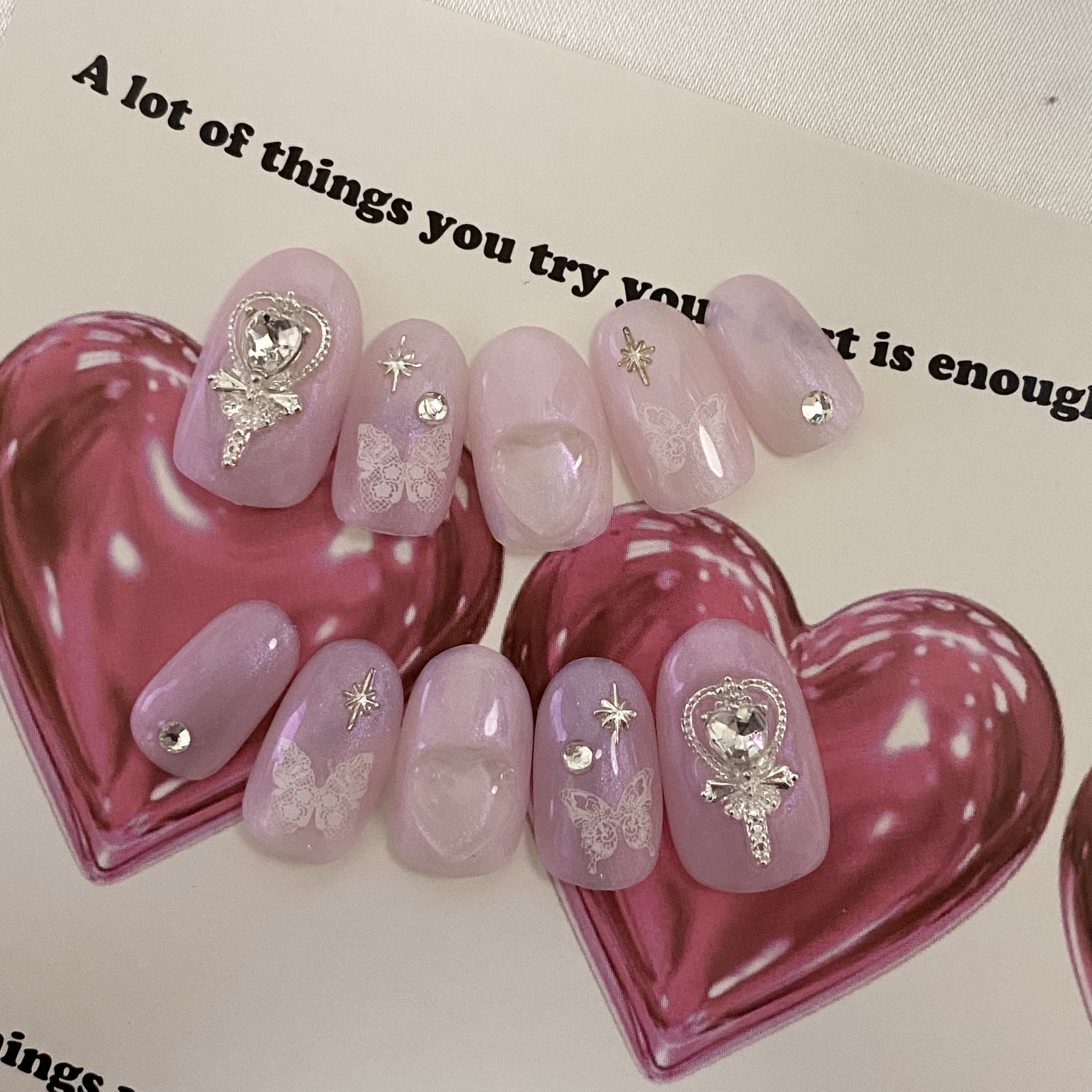 design144】ピンクバタフライネイルチップ ネイルチップ（つけ爪  