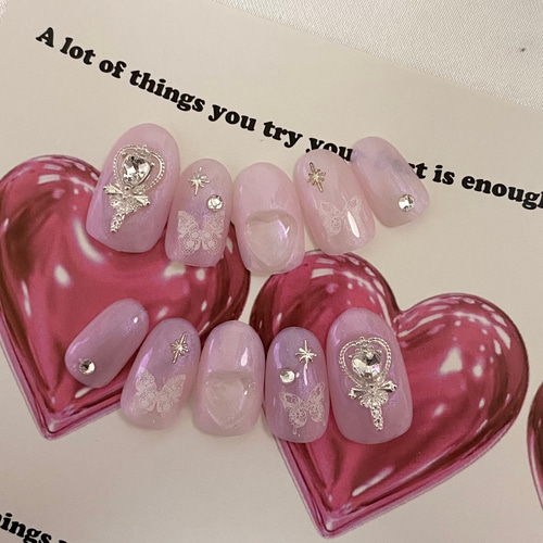 ねいるちっぷ design144】ピンクバタフライネイルチップ