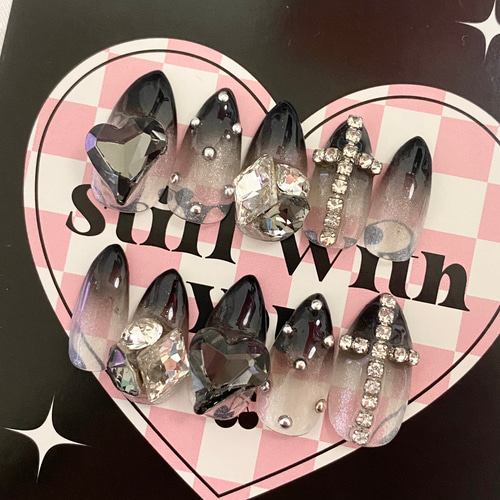 design149】韓国 ワンホンブラックグラデネイルチップ