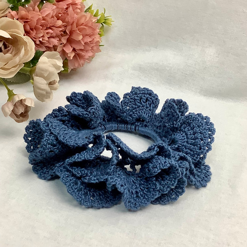 レース編み2重フリルのシュシュ(和青) シュシュ TOM屋 通販 18213255