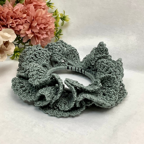 レース編み2重フリルのシュシュ(和緑) シュシュ TOM屋 通販 18213258