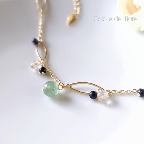 ◇日月星天珠とビルマ翡翠のパワーストーン ブレスレット