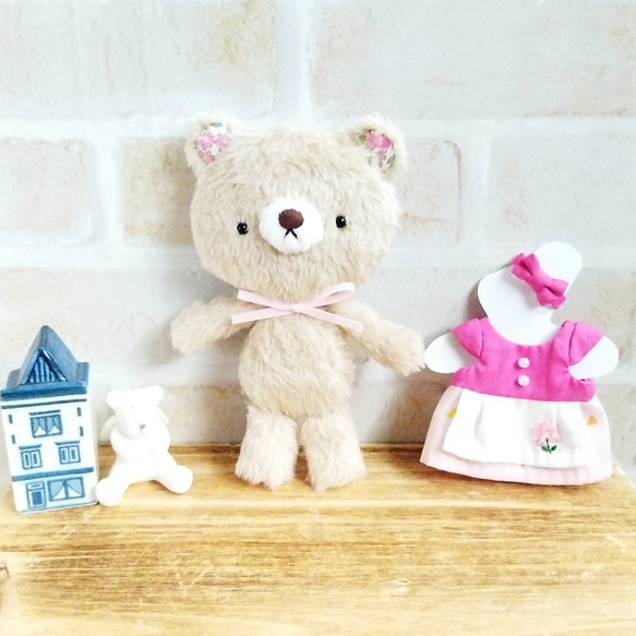13cmくまのぬいぐるみ(ベージュ・ピンク花柄) ぬいぐるみ Ricot 通販