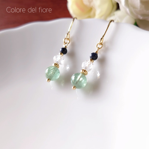 グリーンカイヤナイトとサファイア*水晶のピアス／イヤリング ピアス 