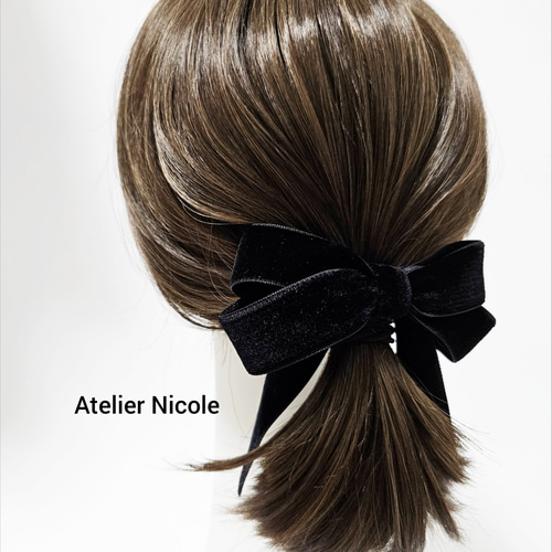 黒 ベルベット リボン付き シュシュ 黒 ベルベット リボン付き シュシュ