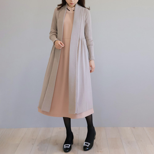 選べる2サイズ！】ニット衿 袖口すっきり リラックスワンピース