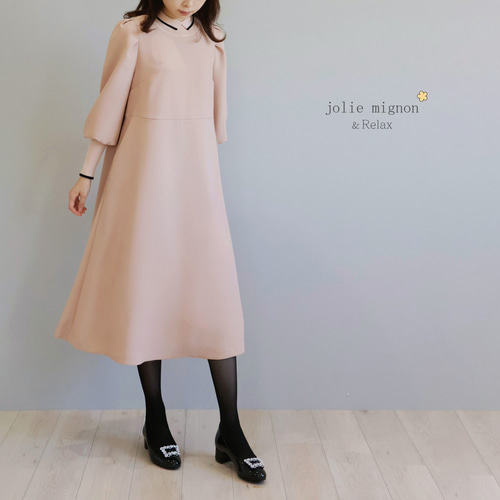 選べる2サイズ！】ニット衿 袖口すっきり リラックスワンピース