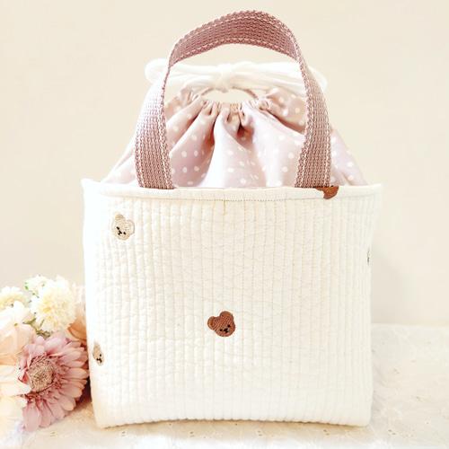 ヌビ テディベア くま ミニトートバッグ お弁当袋 保冷保温 名入れ お