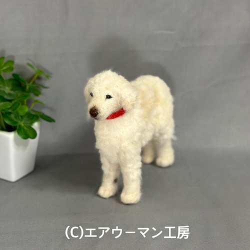 羊毛フェルト 犬 額縁入りゴールデンレトリバー 犬フィギュア