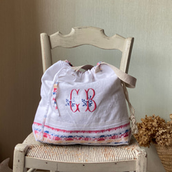 jpgoodbuy専用 whiteworkフランスアンティーク巾着バッグ*手刺繍 761e623964eff0bcbc4b0e91fe1576