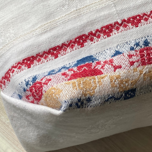貴重*フランスアンティークリネン*赤色手刺繍*モノグラム刺繍