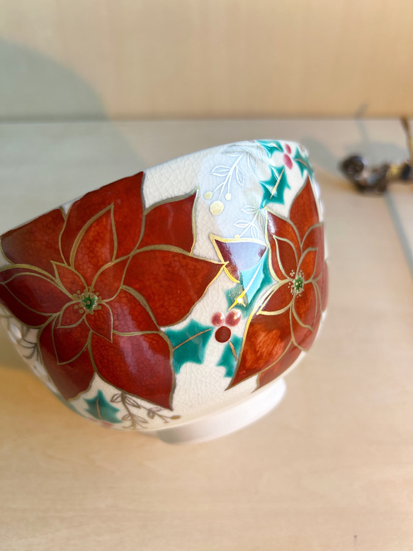 抹茶茶碗　抹茶椀　' 色絵　ポインセチア' 京焼　茶道具 Amazon | 【逢絢亭】茶道具 茶碗 抹茶碗 抹茶茶碗 平茶碗 京焼