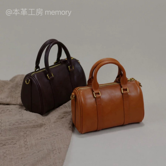 細工ボストンバッグ 2way牛革ショルダーバッグ 手提げ
