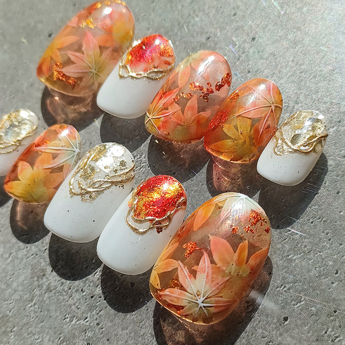 受注製作】 紅葉 ネイルチップ No.233 ネイルチップ（つけ爪 
