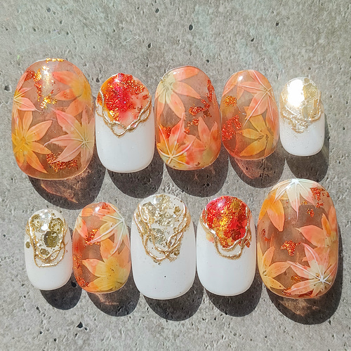 受注製作】 紅葉 ネイルチップ No.233 ネイルチップ（つけ爪 