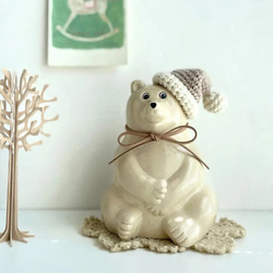 しろくま貯金箱 三角帽子 ベージュ お着替え クリスマス 北欧 その他