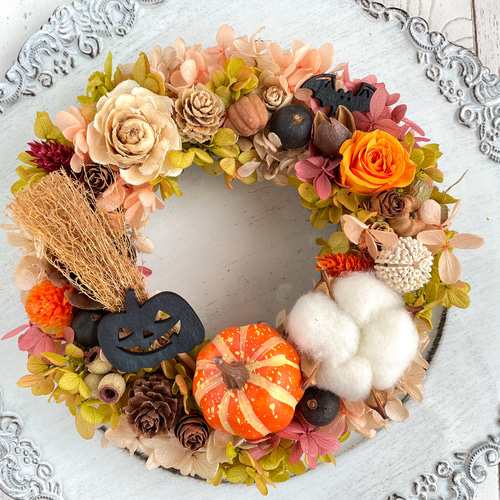 木の実とコットンのハロウィンリース＊20cm リース hanayui_happy 通販 