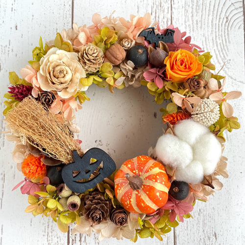 木の実とコットンのハロウィンリース＊20cm リース hanayui_happy 通販